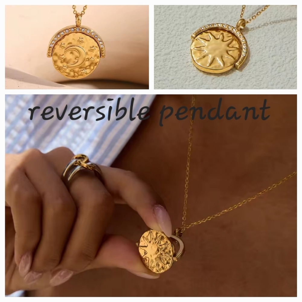 Sun Moon Reversible Pendant Necklace Gold Plated | NWOT